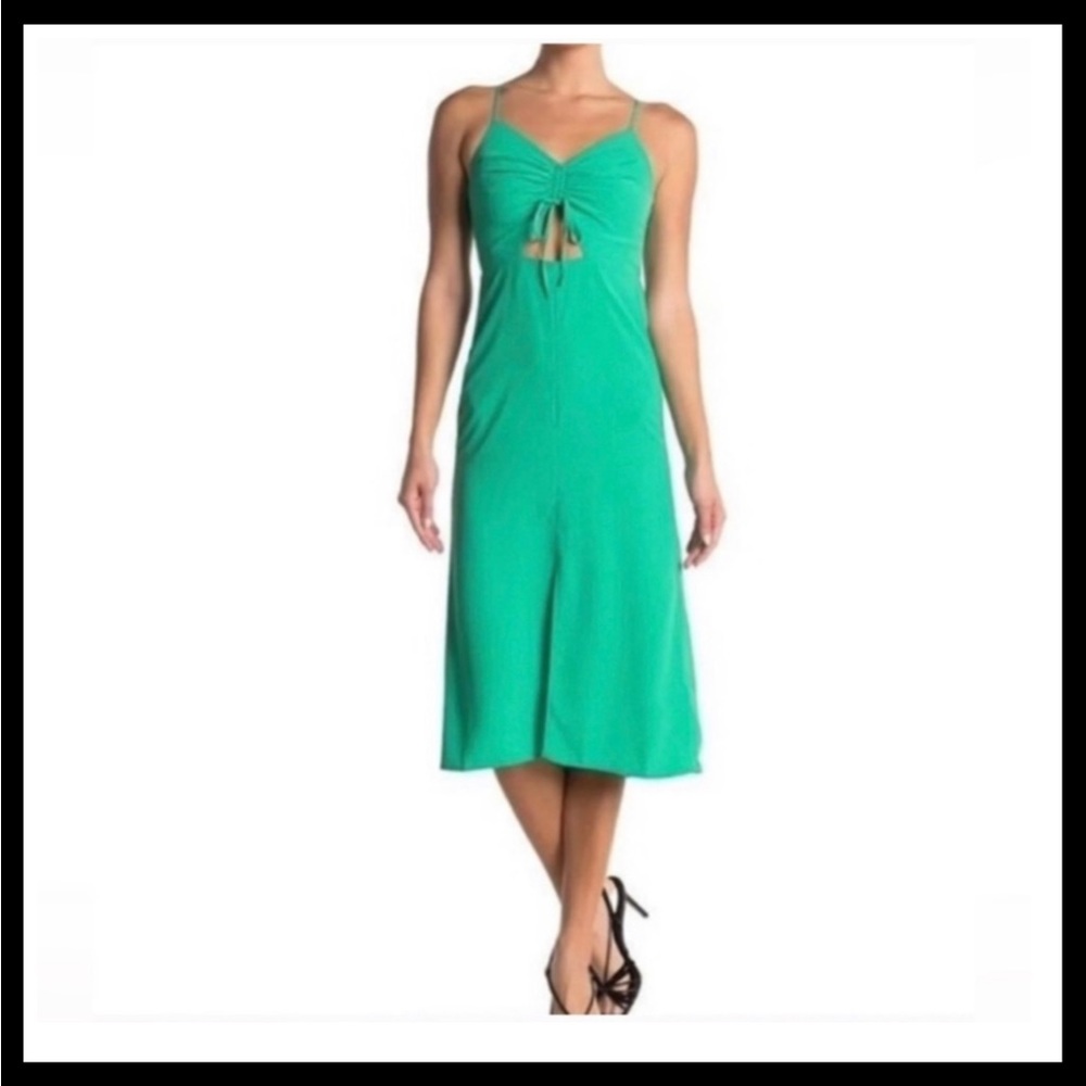 Topshop womens sleeveless green ruched midi dress